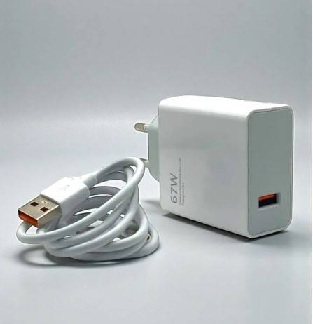 Сетевое зарядное устройство USB для Xiaomi Turbo Charger (67W, QC3.0, кабель Type-C с чипом IC) Белый — фото 1
